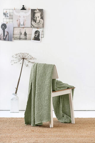 MagicLinen PISTACHIO GREEN WAFFLE THROW / COUCH COVER / BLANKET