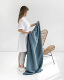 MagicLinen GRAY BLUE WAFFLE THROW / COUCH COVER / BLANKET