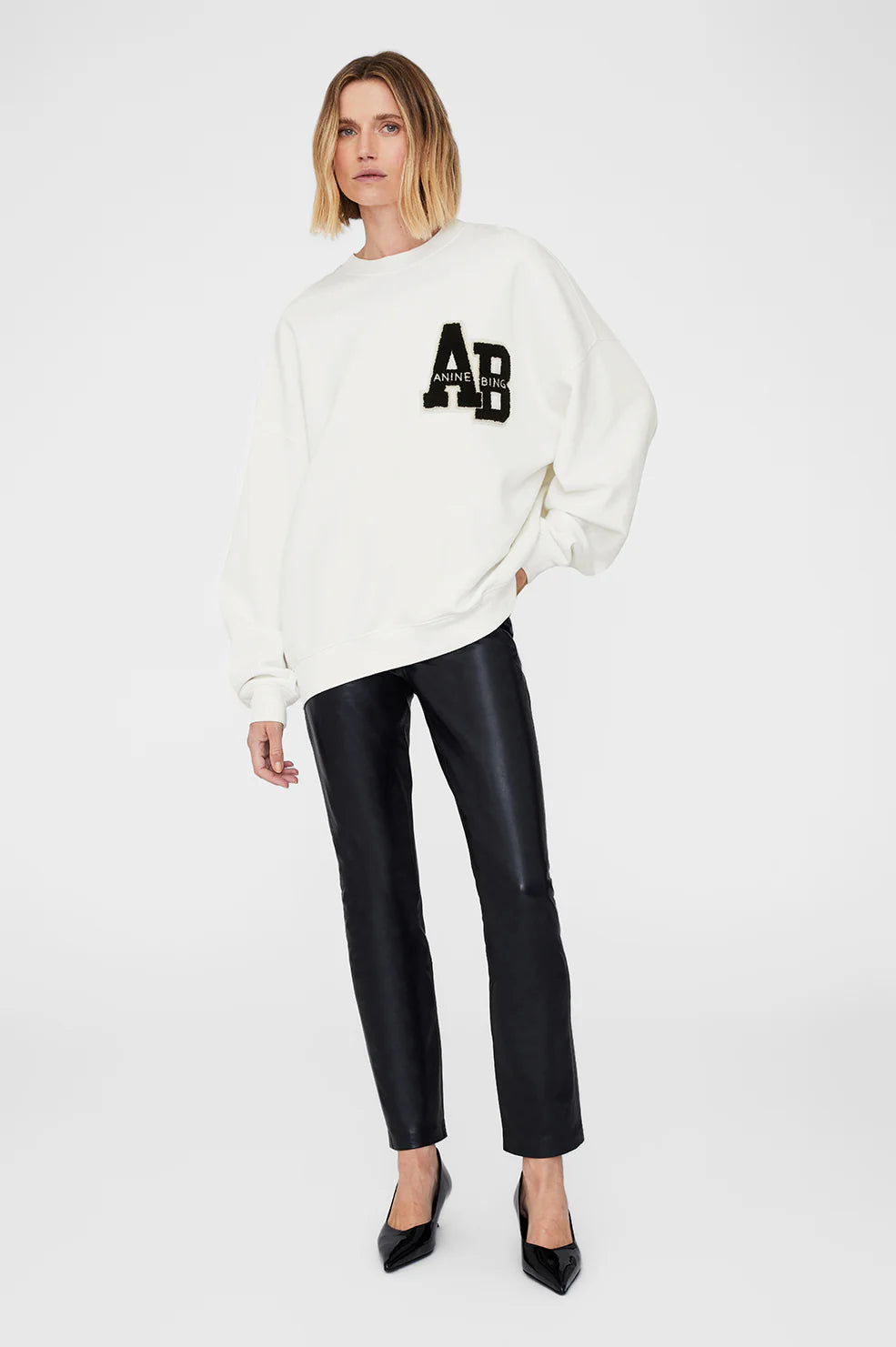 Anine Bing MILES OVERSIZED SWEATSHIRT LETTERMAN - OFF WHITE