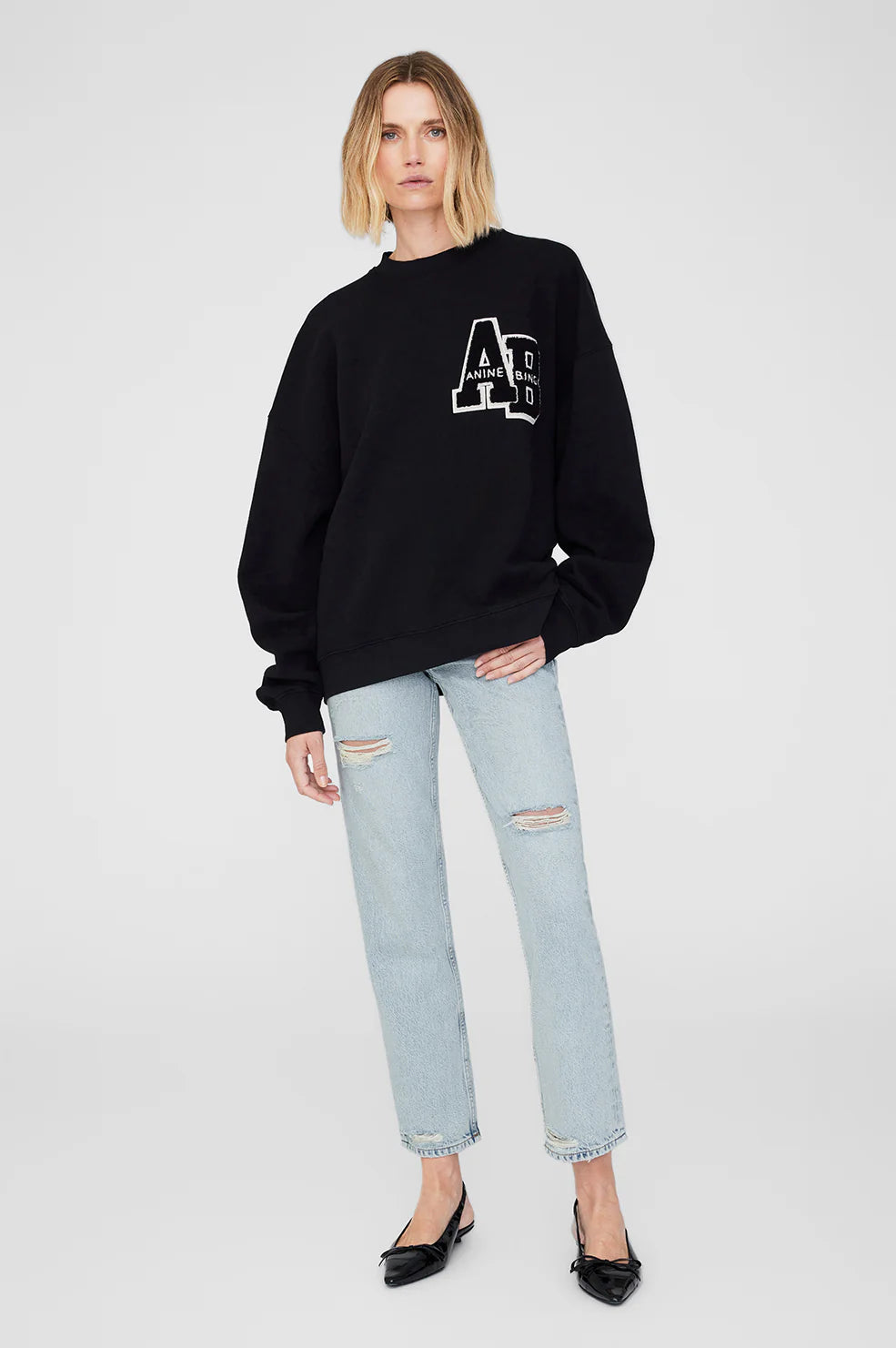 Anine Bing MILES OVERSIZED SWEATSHIRT LETTERMAN - OFF WHITE