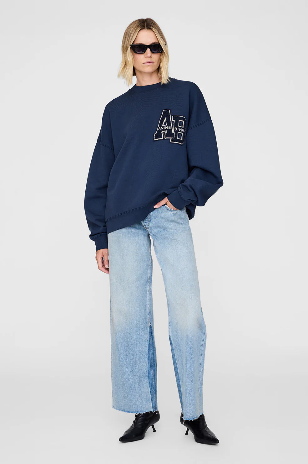 Anine Bing MILES OVERSIZED SWEATSHIRT LETTERMAN - OFF WHITE