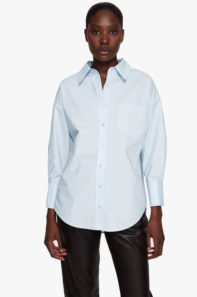 Anine Bing - Annie Bing Mika shirt in Blue Stripe on Designer Wardrobe